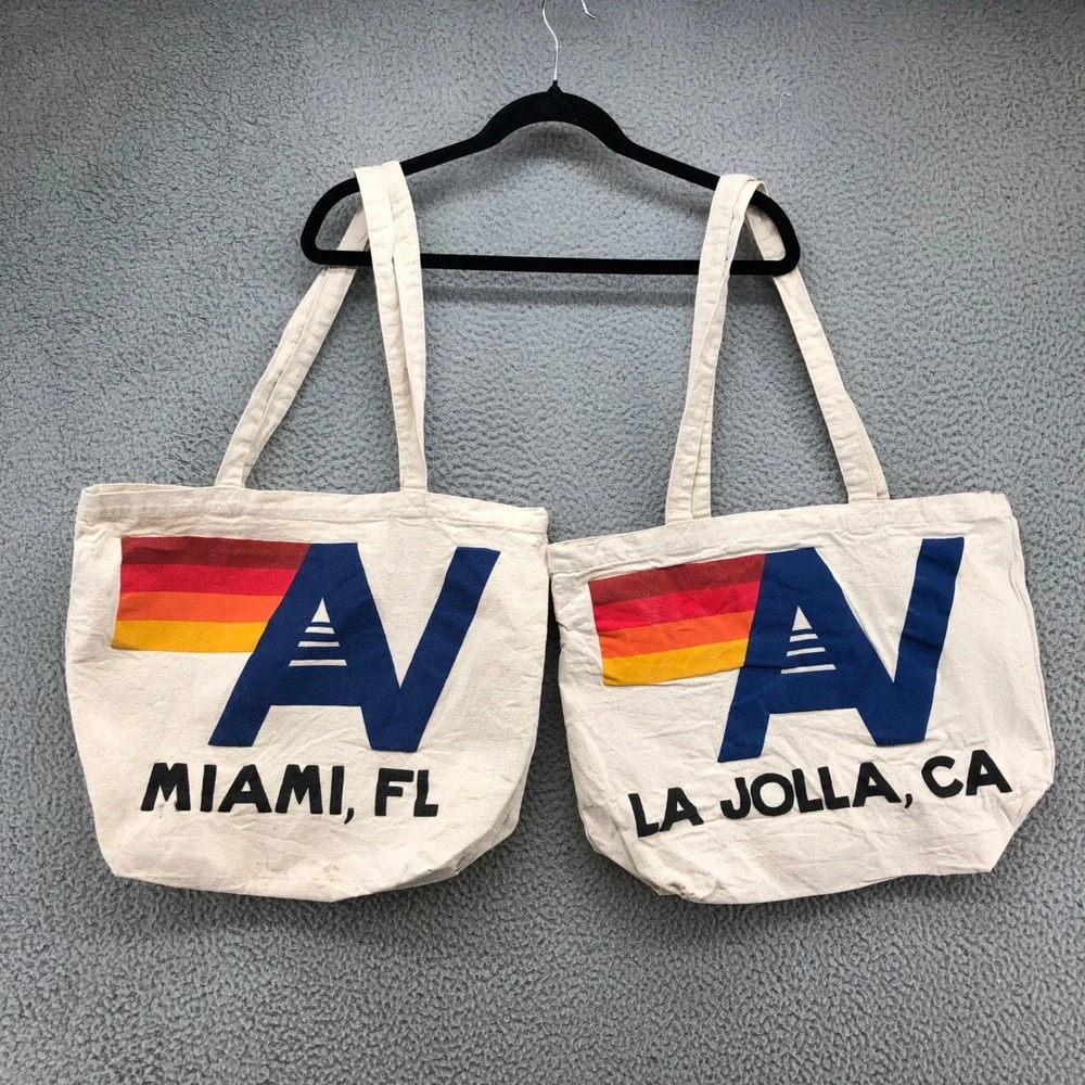Aviator Nation Tote Bag Unisex OS Cream Miami La‎ Jolla Canvas Set of 2 Retro